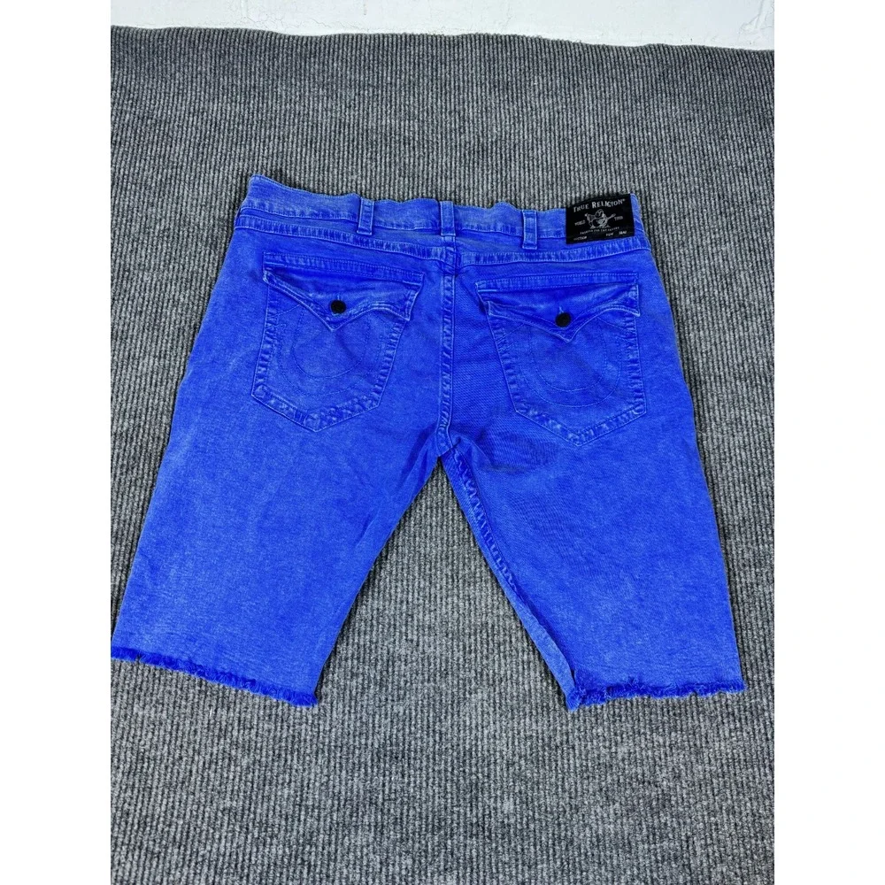 True Religion Ricky Flap Jean Shorts Jorts Mens 46 Denim Relaxed Straight Fit